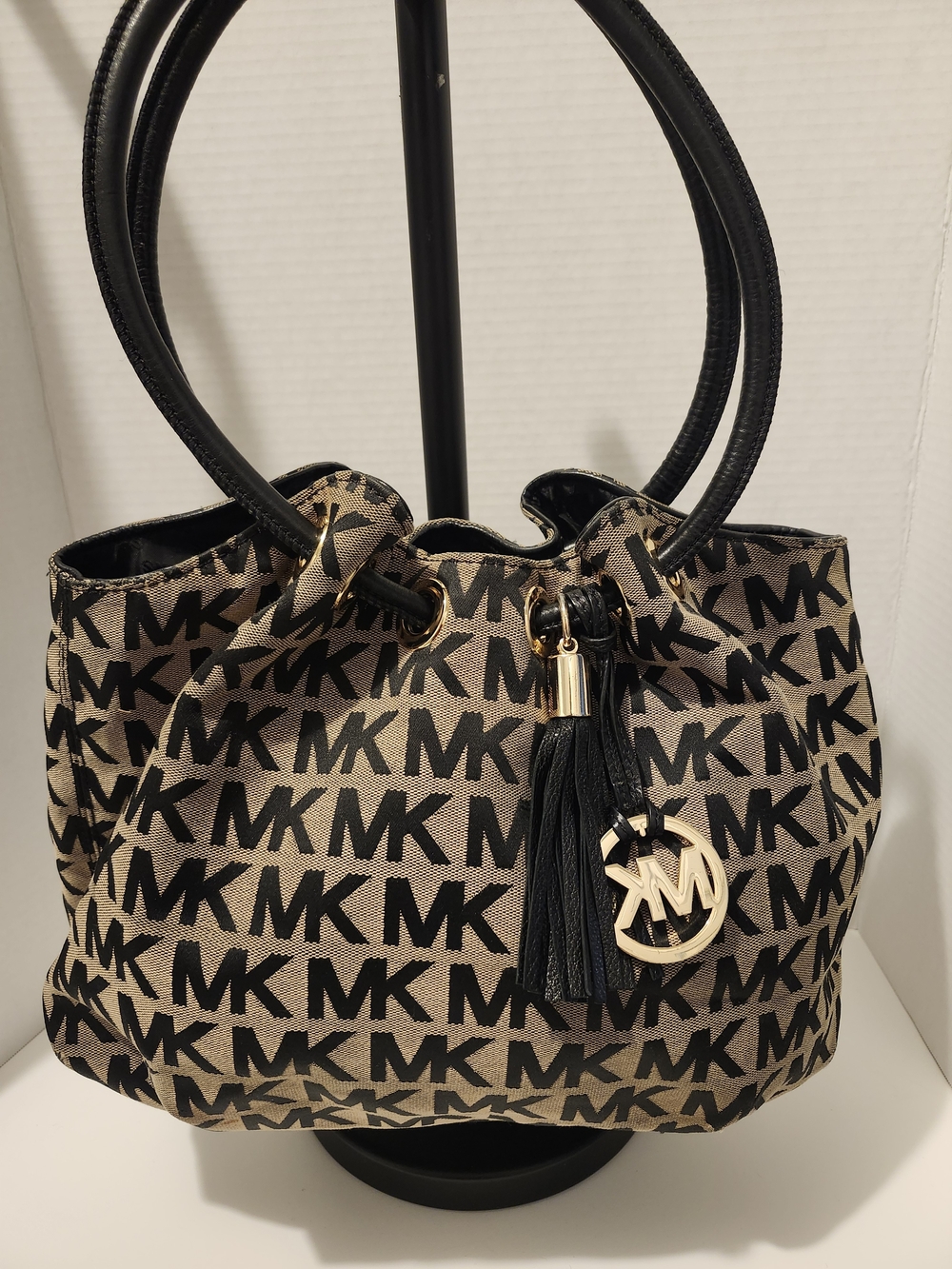 Michael Kors Beige and Black MK Logo Tote Bag